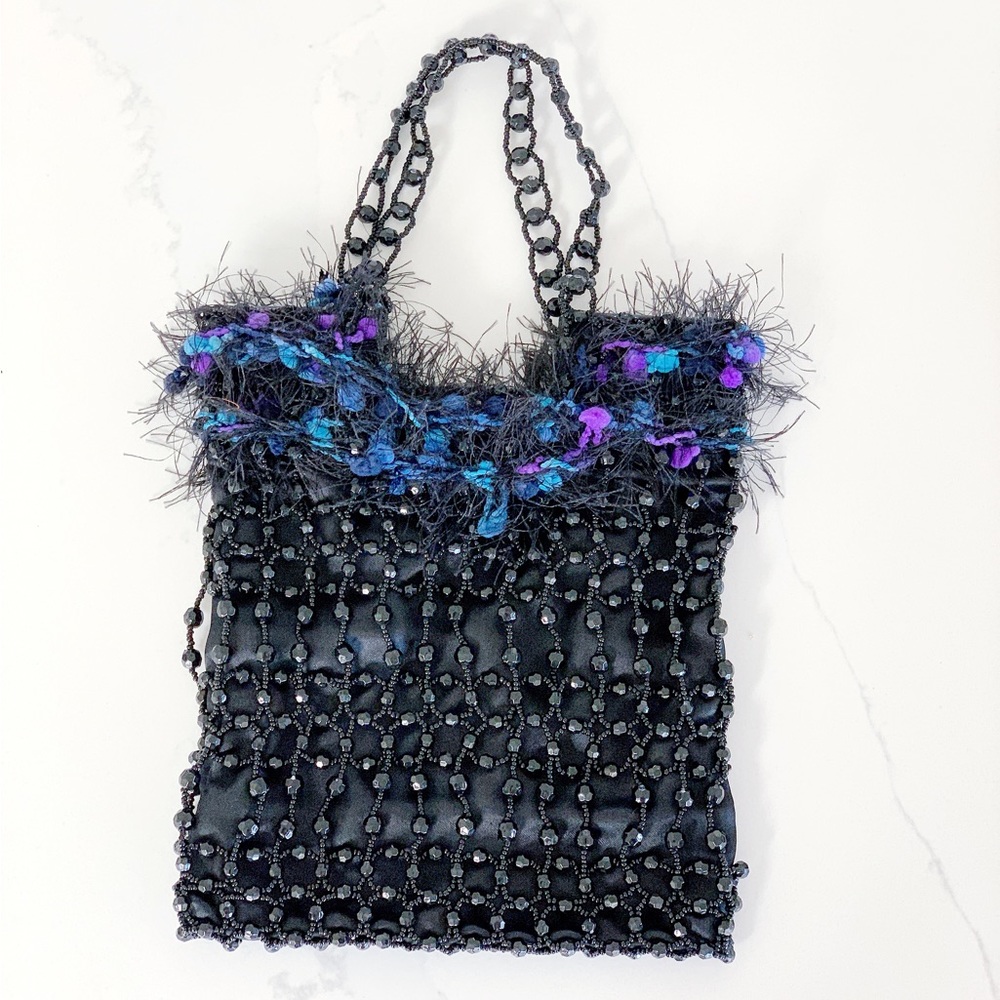 🪩 GIORGIO BEVERLY HILLS Vintage 80’s Disco Era Beaded Feather Evening Pu…